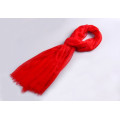 2015 Autumn Fashionable Red Color Woven Pure Cashmere Scarf For Woman